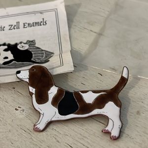 Rare Vintage NEW Elvie Zell enamel dog brooch pin